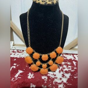 Statement/Bib Necklace, Layered, Gold Tone With Faceted Square Flat Back Beads